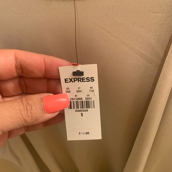 NWT Express Sleeveless Draped Front Side Ruched Top, Taupe Beige Tan Size S - Picture 5 of 7